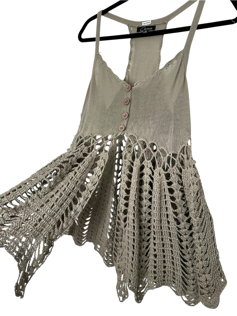 Boho Goblincore Crochet Babydoll Tank Top Y2K Forestcore Earthy Hobbit Coastal - Picture 7 of 14